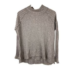 Free People Women's S Brown‎ Ribbed Raw Hem Mock Neck Pullover Sweater *